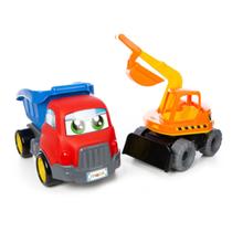 Caminhão Caçamba + Trator Escavadeira de Brinquedo Kit
