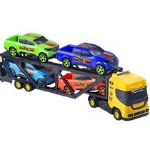 Caminhão Carreta Cegonheira Cegonha + 2 Carrinhos Brinquedo Infantil Meninos Bstoys Presente