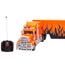 Caminhão Carreta com Controle Remoto - Big Truck com Luz - Laranja - 60cm - Unik Toys