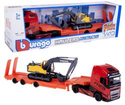 Caminhão Carreta Prancha Volvo FH16 750 XXL + Escavadeira EC220E - Haulers Construction - Street Fire - 1/43 - Bburago