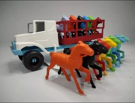 Caminhão Carroceria com 6 cavalos Plastico Coloridos Brinquedo para Crianças Infantil 25 cm Lembrançinha Presente