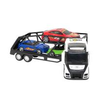 Caminhão Cegonha Branco Brinquedo Grande com 03 Carrinhos Cegonheira com 02 Andares e Cabine Dupla para Crianças