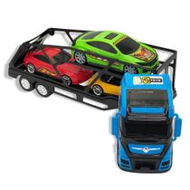 Caminhão Cegonha Brinquedo Infantil de Menino Cegonheiro Grande com 3 Carrinhos Dia das Crianças - Azul - BS TOYS