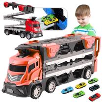 Caminhão Cegonha Carreta Brinquedo Pista Carrinhos De Metal Vermelho