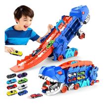 Caminhão Cegonha Dinossauro Pista Lançador vem com 2 carrinhos em metal estilo hot whells