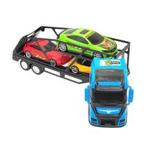 Caminhão Cegonha Grande com 03 Carrinhos Cabine Azul