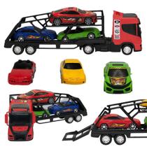 Caminhão Cegonha Grande Com 03 Carrinhos Cabine Vermelha - Bs Toys