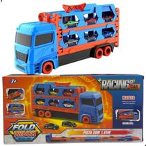 Caminhão cegonha pista com carrinhos maleta transportadora