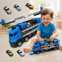 Caminhão Cegonha que vira Pista + 6 Carrinhos de Brinquedo Menino Caminhão Cegonha que vira Pista + 6 Carrinhos de Brinquedo Menino
