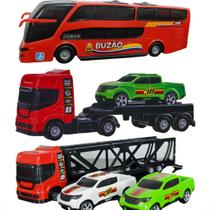 Caminhão Cegonha Reboque 6 Pçs Ônibus Carrinho de Brinquedo Meninos