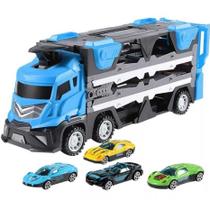 Caminhão cegonha Truck 2 em 1 vira pista de corrida com lançador + 6 carrinhos Caminhão cegonha Truck 2 em 1 vira pista de corrida com lançador + 6 carrinhos