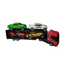 Caminhão Cegonheiro com 4 Carrinhos / Carros BS Toys 36 cm com Rampa Móvel Para Crianças De todas Idades
