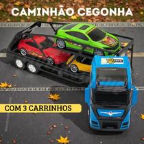 Caminhão Cegonheiro Grande com 3 Carrinhos - Azul Caminhão Cegonheiro Grande com 3 Carrinhos - Azul