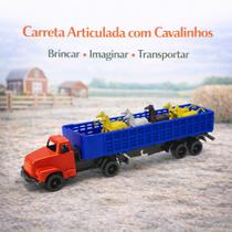 Caminhão com Carreta Articulada + 8 Cavalinhos Plástico Resistente Caminhão com Carreta Articulada + 8 Cavalinhos Plástico Resistente