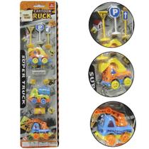 Caminhao construcao a friccao pull back com acessorios cartoon truck 10 pecas