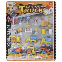 Caminhao construcao a friccao pull back com acessorios cartoon truck 20 pecas
