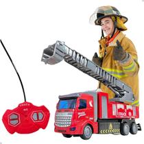 Caminhão Controle Remoto Carro Bombeiro Escada Luz Cabine