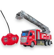Caminhão Controle Remoto Carro Bombeiro Escada Luz Cabine - DM Toys