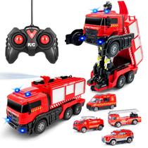 Caminhão de bombeiros com controle remoto Grarain com som LED e spray de água