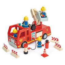 Caminhão de bombeiros de brinquedo Tender Leaf Toys Fire Engine com bombeiros