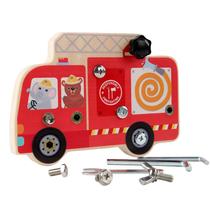 Caminhão de bombeiros de madeira de brinquedo de montagem Montessori Busy Board Kids Caminhão de bombeiros de madeira de brinquedo de montagem Montessori Busy Board Kids