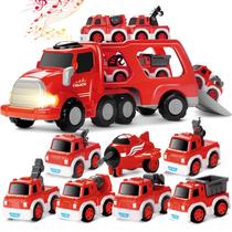 Caminhão de bombeiros Toy Cars MindPal com 6 carros de construção e avião