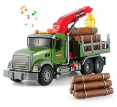 Caminhão de brinquedo ANJARU Caminhão de madeira para transporte de madeira com luzes e sons