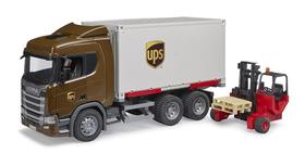 Caminhão de brinquedo Bruder Scania Super 560R UPS com empilhadeira 1:16