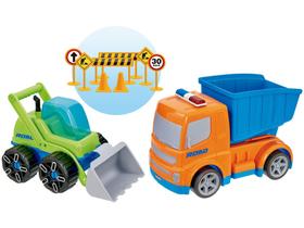 Caminhão de Brinquedo Construção 489 Roda Livre - Road Company 10 Peças com Acessórios