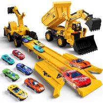 Caminhão de brinquedo de construção com lançador de pista de corrida, armazenamento 2 em 1