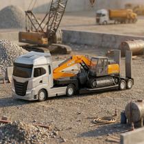 Caminhão de brinquedo Iveco Plataforma com Escavadeira Case Caminhão de brinquedo Iveco Plataforma com Escavadeira Case