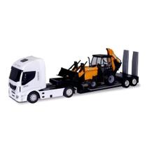 Caminhão de brinquedo Iveco Plataforma + Trator Retro Escavadeira - Usual Brinquedos