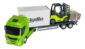 Caminhão de brinquedo menino com empilhadeira iveco agile - Usual Brinquedos