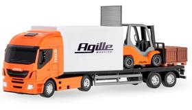 Caminhão de brinquedo menino com empilhadeira iveco agile - Usual Brinquedos