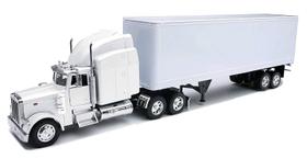 Caminhão de Brinquedo NewRay Peterbilt 379 Branco com Carreta Baú 1/32