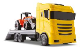 Caminhão de Brinquedo Plataforma Com Trator Carregadeira Infantil - Orange Toys