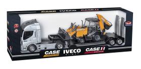 Caminhão De Brinquedo Plataforma Com Trator Retroescavadeira - Iveco Case Construction - Usual Brinq - USUAL BRINQUEDOS