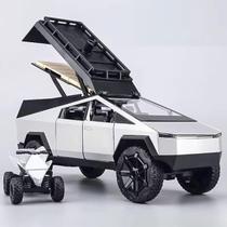 Caminhão de brinquedo Powvan Cybertruck Diecast modelo 1/24 com motocicleta