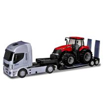 Caminhão de Brinquedo Prancha Iveco 50cm com Trator Case - Usual Brinquedos