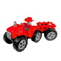 Caminhão de Brinquedo Trator Rural com Carreta para Animais Vermelho - Usual Brinquedos