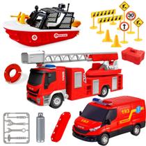 Caminhão de Brinquedo Van Resgate Bombeiros e Lancha Resgate
