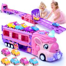 Caminhão de brinquedo ZSHKG Unicorn com 6 carros Princess para meninas de 2 a 7 anos