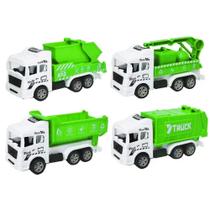 Caminhão de Lixo Coleta Seletiva e Reciclagem Kit 4 Carrinhos