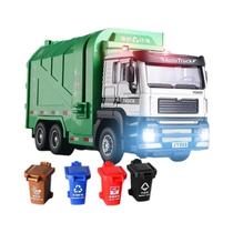 Caminhão de Lixo de Metal com Luz e Som - Brinquedo Infantil Movido a Fricção