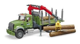 Caminhão de madeira Bruder MACK Granite com guindaste de carregamento e 3 troncos Caminhão de madeira Bruder MACK Granite com guindaste de carregamento e 3 troncos