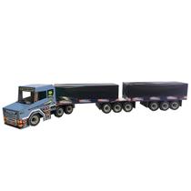 Caminhão de Madeira Carreta Lona 9 Eixos Infantil Azul