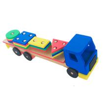Caminhão de madeira com figuras geométricas educativo