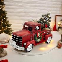 Caminhão De Natal Vermelho Com Luzes Brancas Cintilantes Quentes Decoração De Natal De Caminhonete