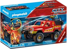 Caminhão de resgate de bombeiros Playmobil com bomba manual, guincho e boneco