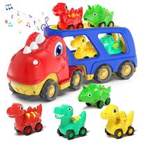 Caminhão de transporte de carros de brinquedo Veslier Dinosaur com 4 carros de tração Caminhão de transporte de carros de brinquedo Veslier Dinosaur com 4 carros de tração